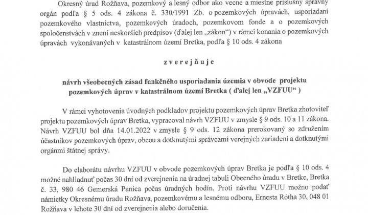 1. fotografia fotogalérie Oznámenie o zverejnení návrhu - Pozemkový a lesný odbor - foto